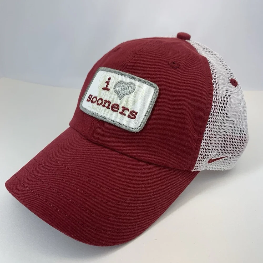 I Love Heart Sooners Hat Oklahoma OU Crimson Nike Adjustable Mesh Baseball Cap